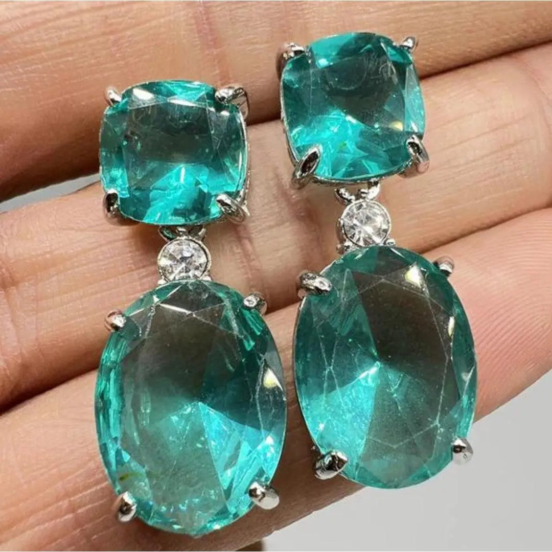 Boho Earrings with Turquoise Crystal in Sterling Silver