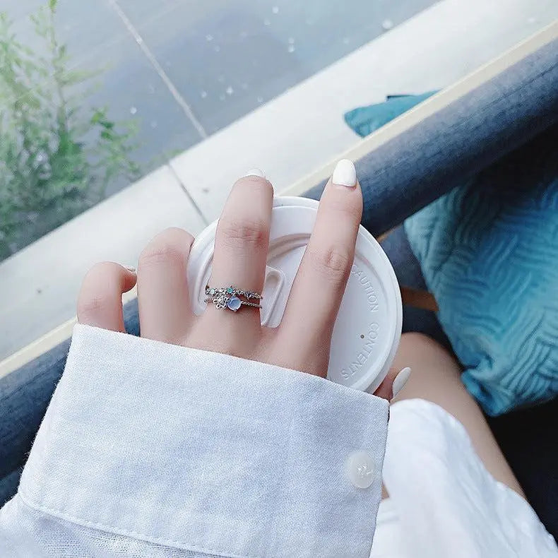 Adjustable Ring Made of Silver and Moonstone