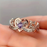 Bright Violet Gold & Silver Heart Ring