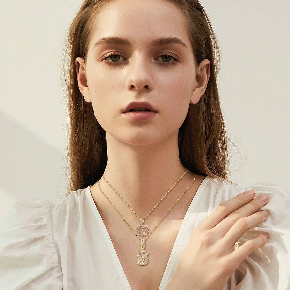 Moissanite letter initial necklace set