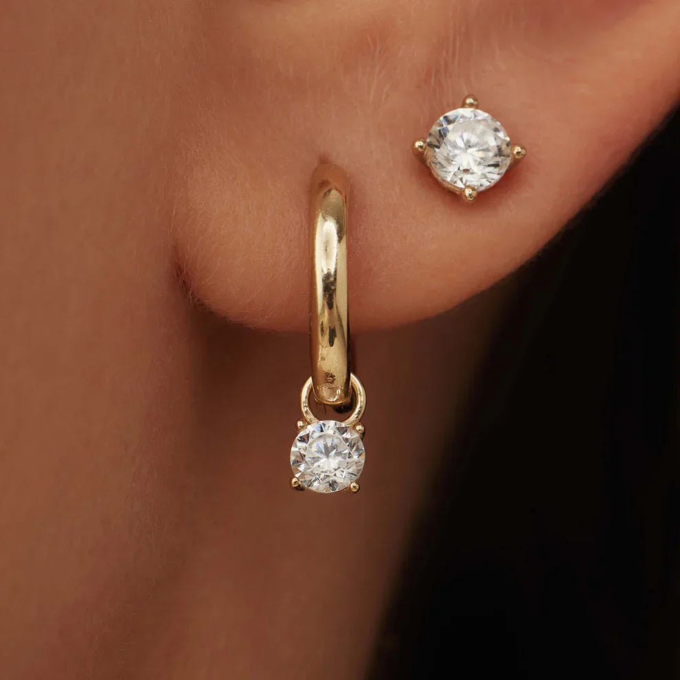 Larmes de Lune Stone Hoop Earrings | Gold 14k