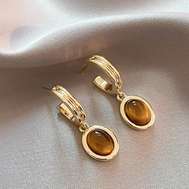 Orange Crystal Earrings in Gold