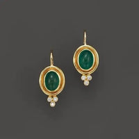 Vintage Golden Greenstone Earrings