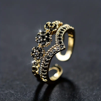 Vintage crown ring with black zirconia