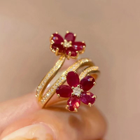 Golden Spiral Ring with Red Daisies