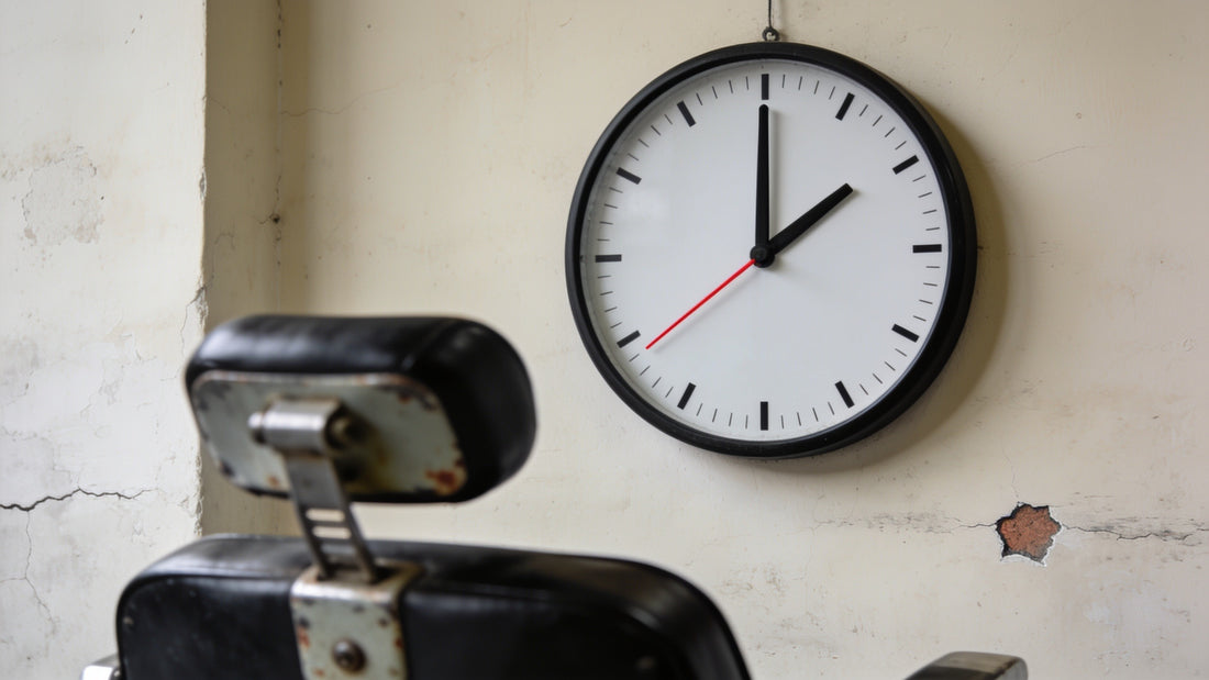 A salon wall clock reading two o'clock